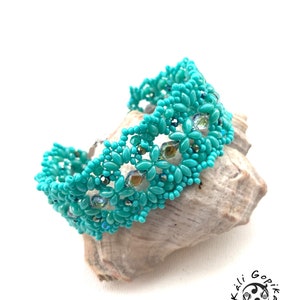 Turquoise lace beaded statement cuff bracelet