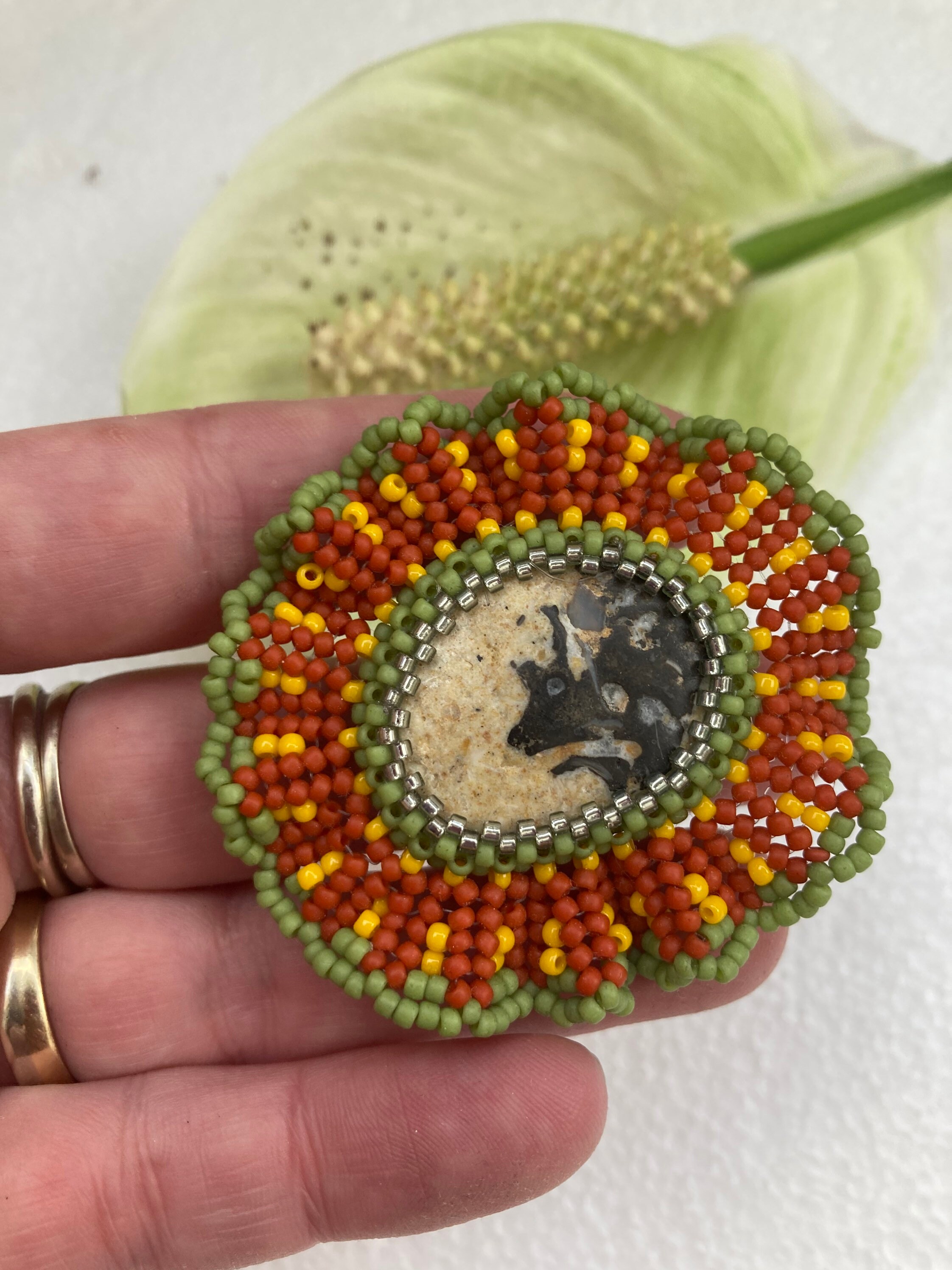 Beaded Statement Colorful Boho Brooch With Fosill - Etsy
