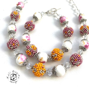 Conjunto de joyas románticas florales de porcelana con cuentas