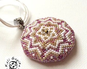 White and red Beaded Mandala Pendant