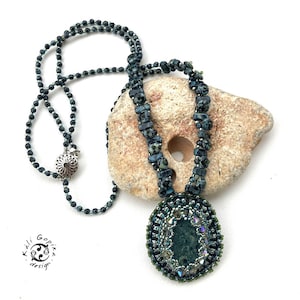 Handmade Gray Jasper Pendant Necklace: Beaded Statement Jewelry