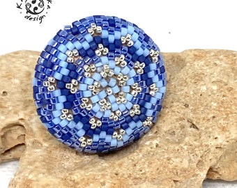 Blue Beaded Mandala statement ring