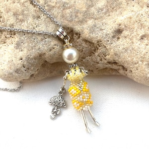 Handmade Beaded French Doll Necklace: Umbrella Charm Pendant