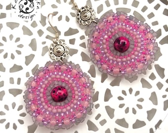 Pink Beaded Statement Mandala earrings