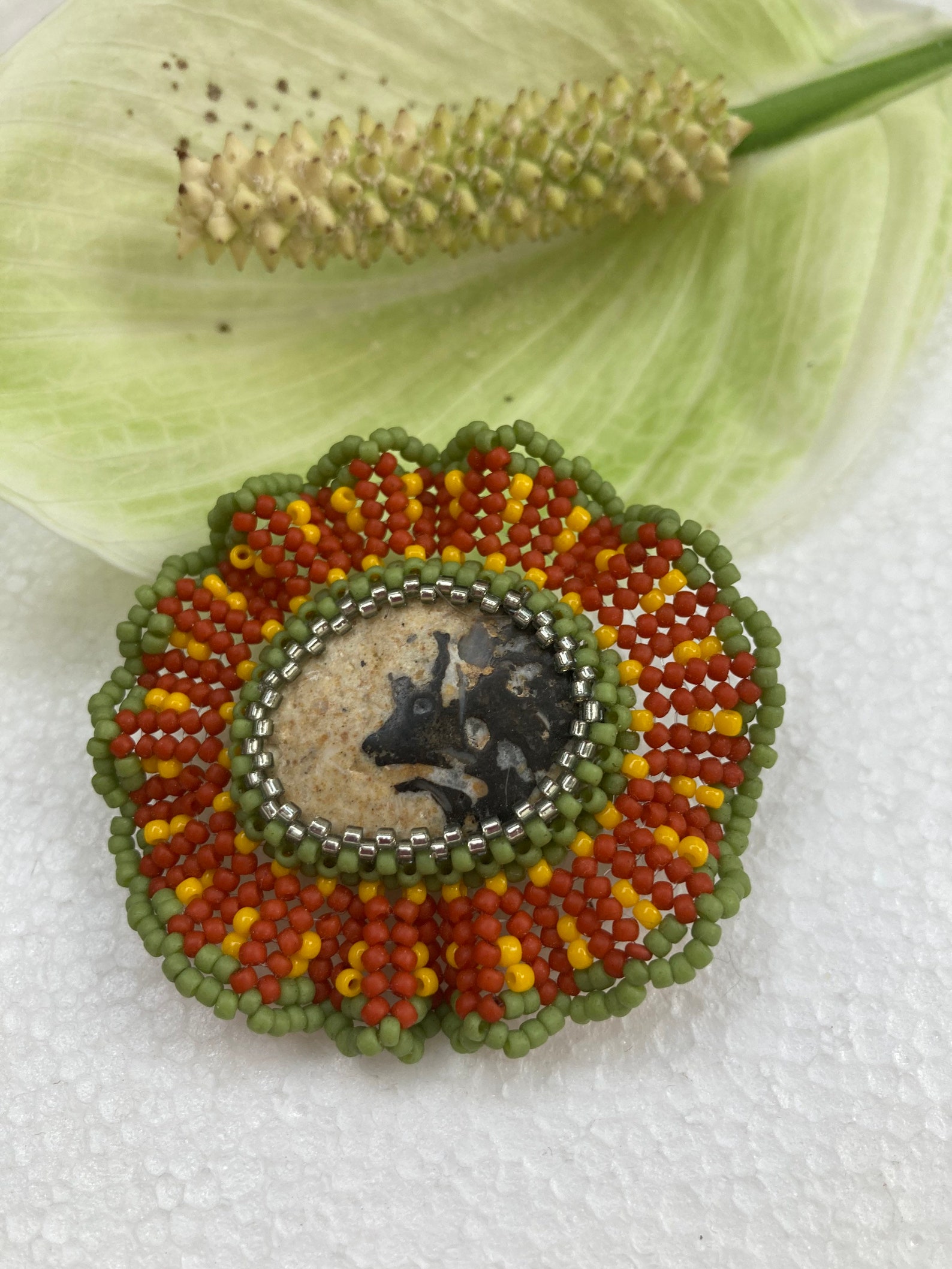 Beaded Statement Colorful Boho Brooch With Fosill - Etsy