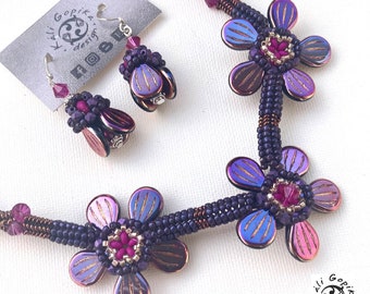 Purple Floral jewelry set with Swarovski crystals