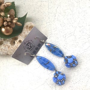 Blue extra long Beaded dangle earrings