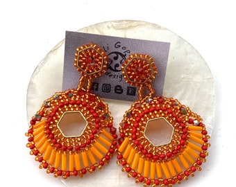 Orange Statement earrings with Crystals