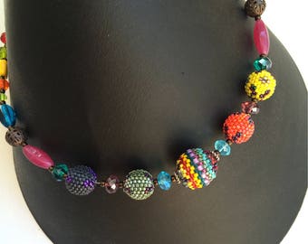 Boho Rainbow Beaded Bead Necklace