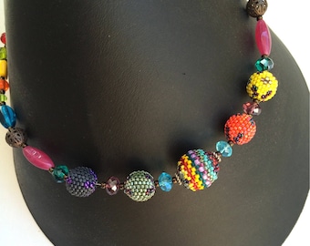 Boho Rainbow Beaded Bead Necklace