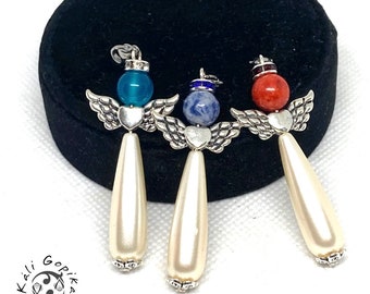 Extra long beaded angel keychain with gemstones