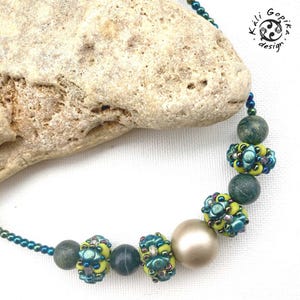 Beaded handmade Green necklace with jade