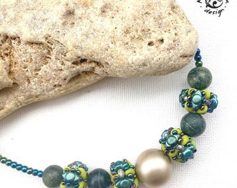 Beaded handmade Green necklace with jade