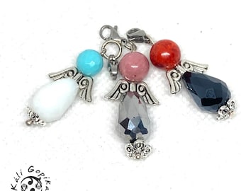 Set of three Beaded angel Keychains with gemstones