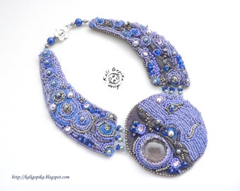 Elegant Purple Moon beaded statement necklace