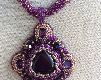 Statement Purple Bead embroidered Pendant