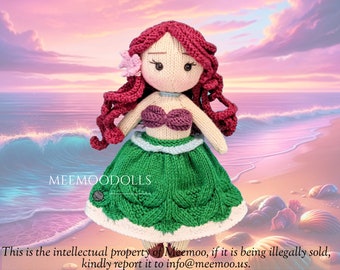 Knit Red Hair princess. Knitted toy Patterns. Meemoodolls.