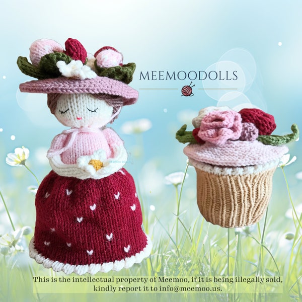 Knit Topsy-Turvy Cupcake Dolls Pattern - Intermediate Level DIY Doll Knitting Guide - Lady Berry Craft Project by meemoodolls