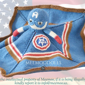 Meemoodolls. BLUE Security Blanket. Knitting Doll Pattern.
