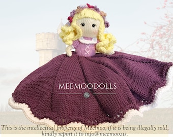 Couverture pour bébé princesse aux cheveux d'or. Guide pour tricoter un doudou. Modèles de jouets tricotés. Meemoodolls