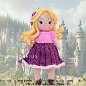 Knit Golden Hair princess. Knitted toy Patterns. Meemoodolls.