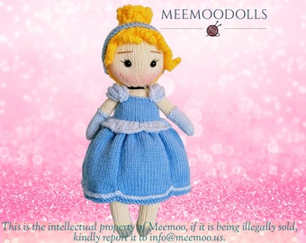 Knit Cendrillon - The little glass slipper princess. Knitted toy Patterns. Meemoodolls.
