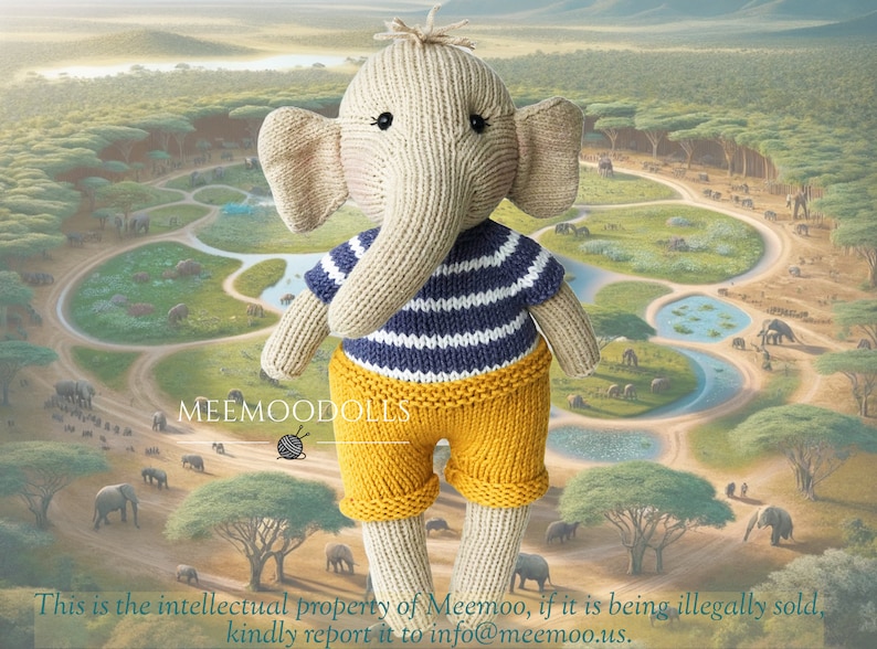 FANNY the Elephant Knitting Pattern Cute Amigurumi Elephant PDF Pattern for Knitting Enthusiasts DIY Knitted Toy Tutorial by Meemoodolls image 1