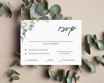 Printable RSVP Card for Eucalyptus Weddings, Personalization, 5.5x4.25 inches