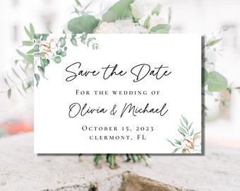 Eucalyptus Save the Date Wedding Card Template, Printable Digital Download, 7x5 inches landscape view