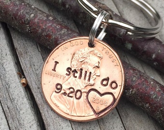 I Still Do Hand Stamped Heart Around Year Penny, Personalized Gift For Him, Her, Custom 1, 7 Year Anniversary Gift, Traditional Copper