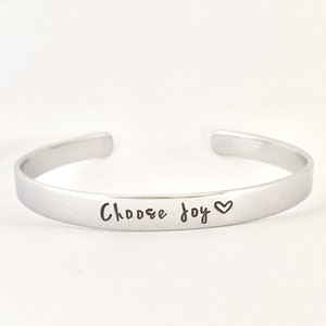 Choose Joy Inspirational Personalized Cuff Bracelet, Hand Stamped Motivational Gift For Her, Design Your Own Custom Bracelet