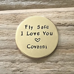 Fly Safe Pilot Air Force Military Deployment Gift, Personalized Custom Pocket Coin, Love Token, Flight School Graduation Gift, Aviation