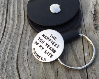Traditional Aluminum Ten Year Anniversary Hand Stamped Pocket Coin, Love Token Gift For Him, Her, Happy 10 Years Tin Custom Golf Ball Marker