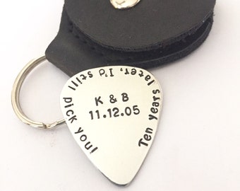 10 Year Anniversary Traditional Aluminum Custom Hand Stamped Guitar Pick Gift For Him, Her, Personalized Anniversary Gift For Husband