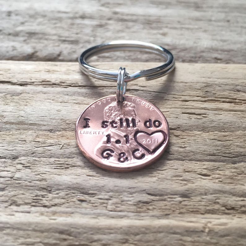 I Still Do Hand Stamped Penny Keychain, Copper Anniversary Gift, 7 Seven Year Anniversary, Personalized Valentine's Day Gift For Him image 6