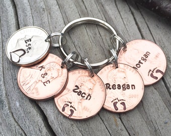 10 Year Anniversary Family Established 2012 Heart Hand Stamped Around Year Dime Penny Keychain Gift For Her, Him, Personalized Gift For Wife