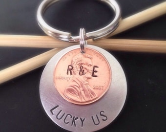 Personalized Penny Keychain, Gift for Him, Gift for Her, Couples Gift, Anniversary Gift, Valentine's Day Gift, Customizable, Lucky Us