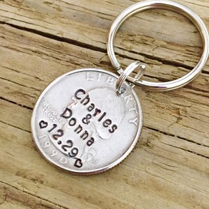 25 Year Anniversary Hand Stamped Quarter Key chain Gift For Her, Him, Personalized Gift For Husband Wife, Traditional Silver Anniversary image 4