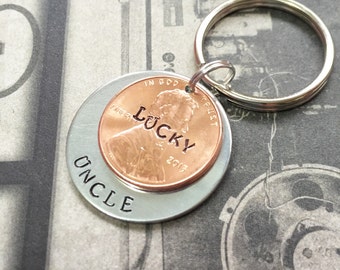 Hand Stamped Lucky Uncle Penny Keychain, Christmas Gift For Brother In Law, Personalized Lucky Penny Gift Idea For Brother, Holiday Gift