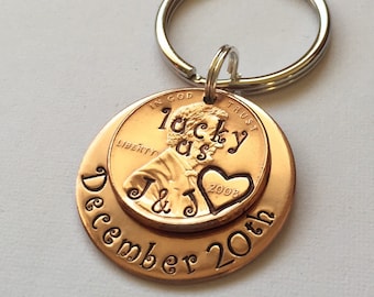 Traditional 7 Year Copper Anniversary Gift For Her, Lucky Us Penny Keychain Gift For Wife, Stocking Stuffer Christmas Gift For Women, 7th