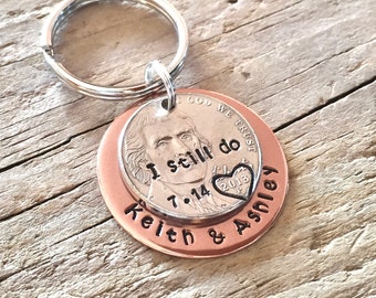 5 Year Anniversary Gift for Him or Her, I Still Do, Nickel Keychain, Personalized Coin Anniversary Gift