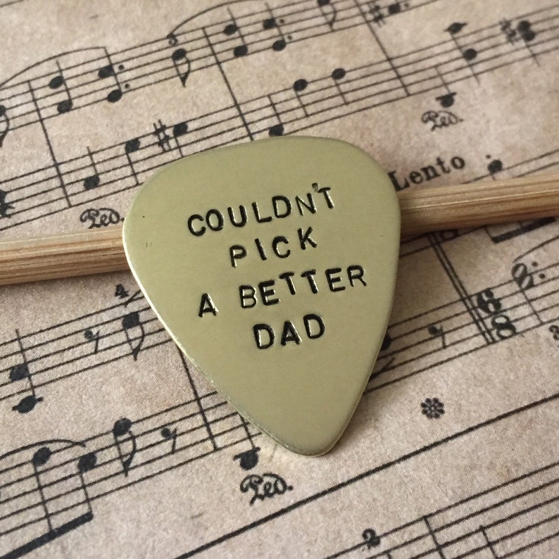 Hand Stamped Guitar Pick Gift For Dad From Child, Gift From Kids To Daddy, Couldn't Pick A Better Dad Valentines Day Gift For Him image 3