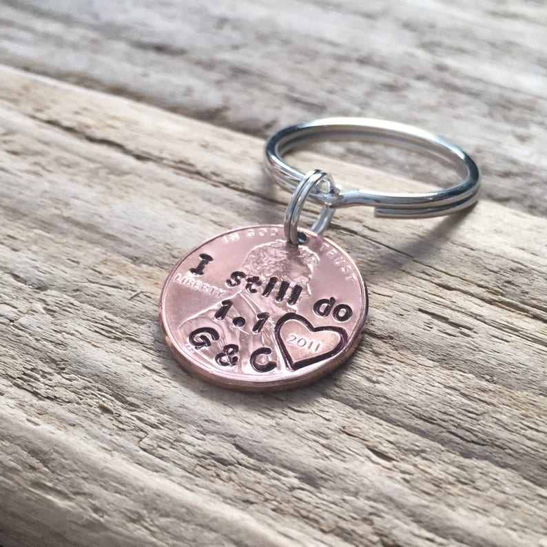 I Still Do Hand Stamped Penny Keychain, Copper Anniversary Gift, 7 Seven Year Anniversary, Personalized Valentine's Day Gift For Him image 2