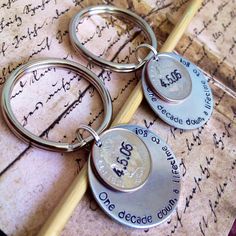 Zijn en Haar Matching Paren 10 jaar verjaardag Custom Hand afbeelding 2