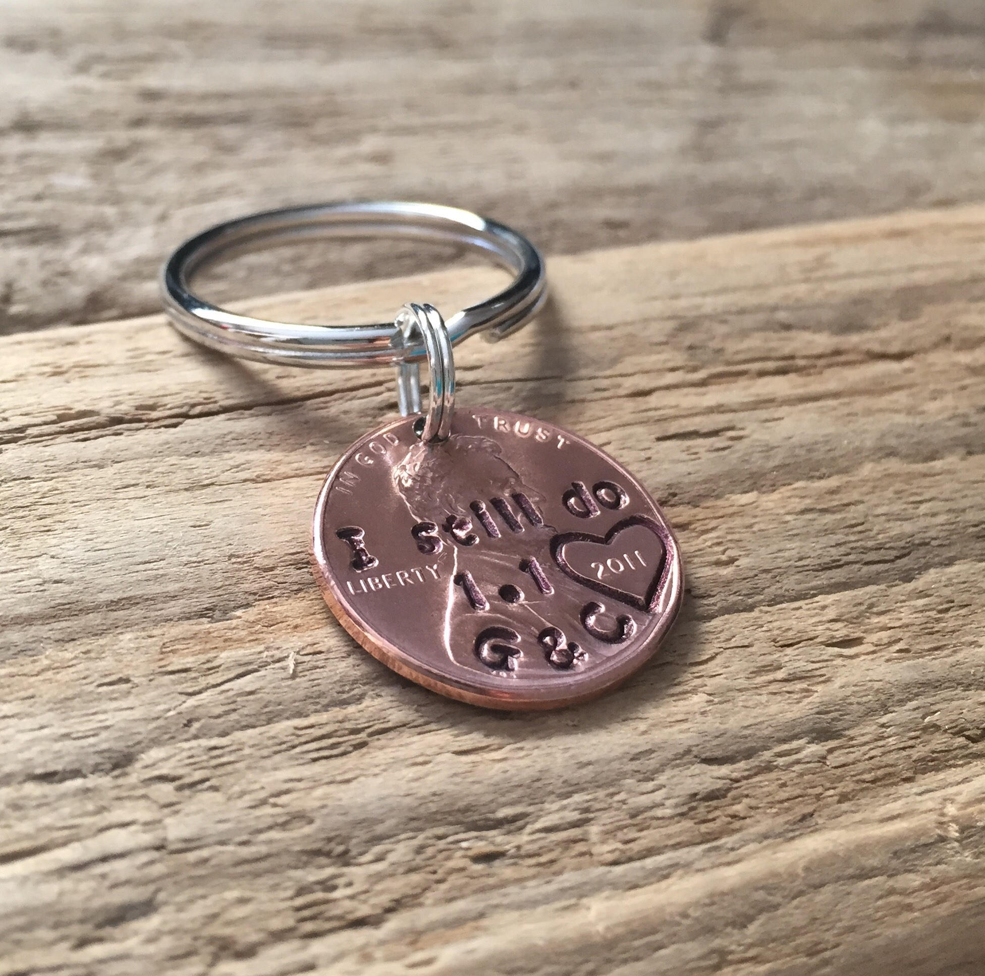 I Still Do Hand Stamped Penny Keychain Copper Anniversary Etsy
