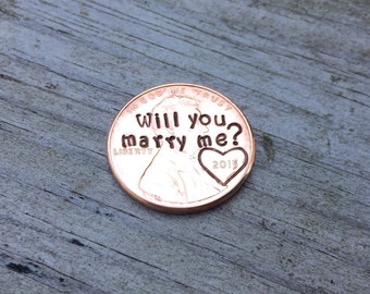 Will You Marry Me Hand Stamped Penny Proposal Personalized Engagement Question, Unique Gift for Her, Him, Custom Marriage, Wedding, Heart