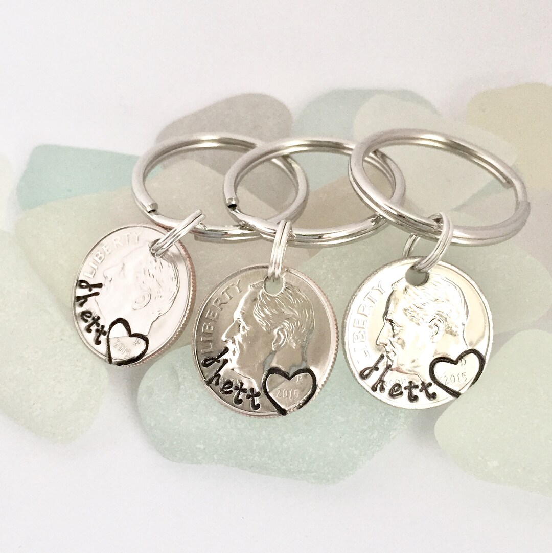 Dimes From Heaven Hand Stamped Dime Keychain, Loss of Loved One