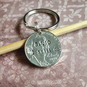 I Still Do, Custom 5 Year Anniversary Nickel Keychain, Personalized Five Year Hand Stamped Gift for Him, Her, 5th Year Couples Gift