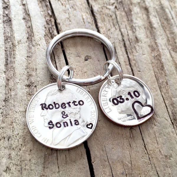 15 Year Anniversary Nickel & Dime Keychain Gift For Him, Her, Personalized 15th Anniversary Gift Idea For Men, Anniversary Gift For Husband