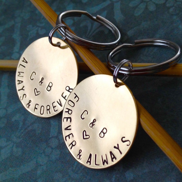 Forever & Always, His and Hers Matching Initial Keychains, Gift for Him, Gift for Her, Anniversary, Valentine's Day, Wedding Gift, Unique